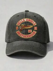 Heavy Duty Washed Embroidered Cap with Skull Wing and MC Logo Patch - Inspired by Legendary Biker Brotherhood Culture , Classic Outlaw Style Dad Hat for Men