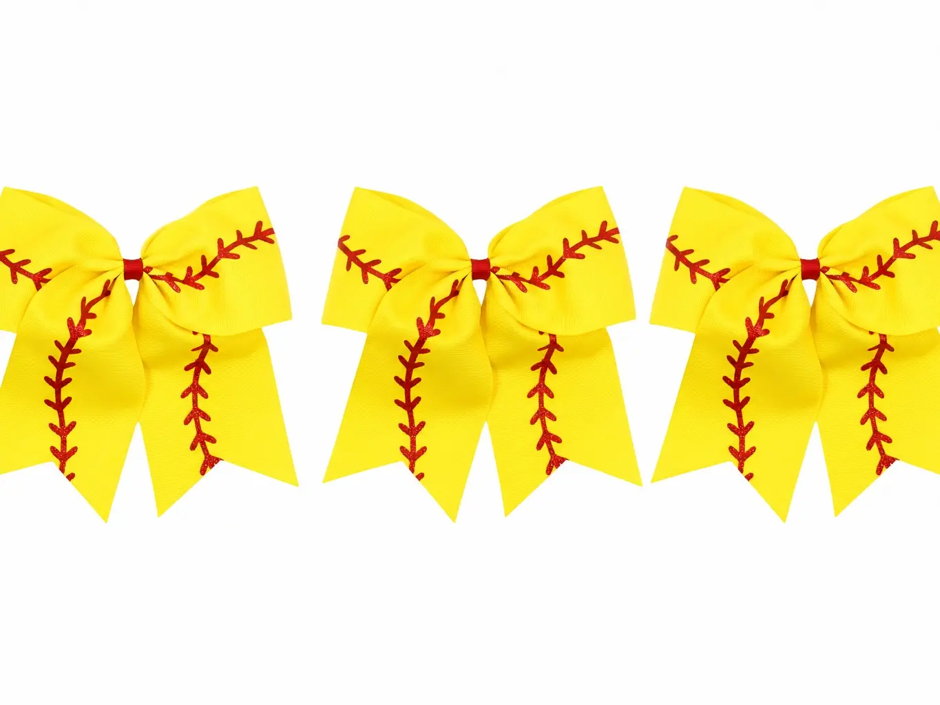 Women's Custom 3-Pack Softball Hair Bowknots - 7" Softball Design, 3-in Wide Comfortable Polyester Grosgrain Ribbon, 1-Size-Fits-Most for Cheerleading, Sports