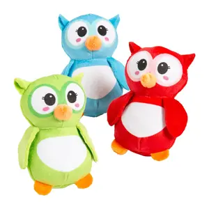 4 1/2" Embroidered Green, Red & Blue Stuffed Owls - 12 Pc.