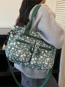 2026 Women's Floral Fabric Bag, Multi-Pocket Design, Waterproof Handbag, Shoulder Bag, Crossbody Bag, Suitable for Casual Outings, Work, Commute, Zipper Closure, Applicable to Campus, Work, Commute, Leisure, Shopping, Fashionable Crossbody Bag