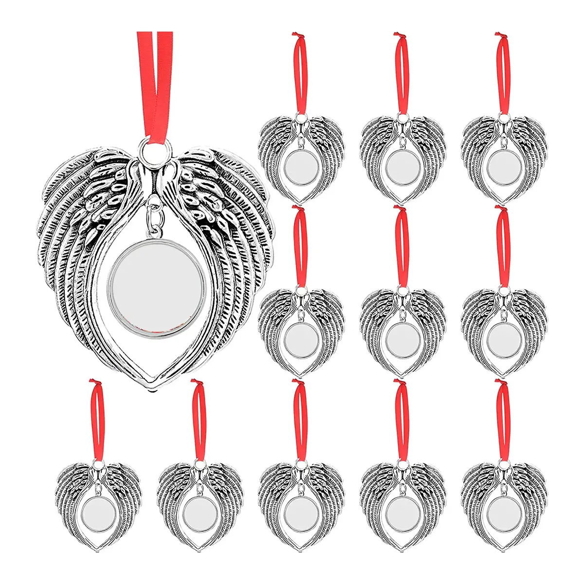 12Pcs Angel Wing Shape Blank Hot Transfer Printing Sublimation Photo Ornament, Household Christmas Tree Decor for Xmas Party