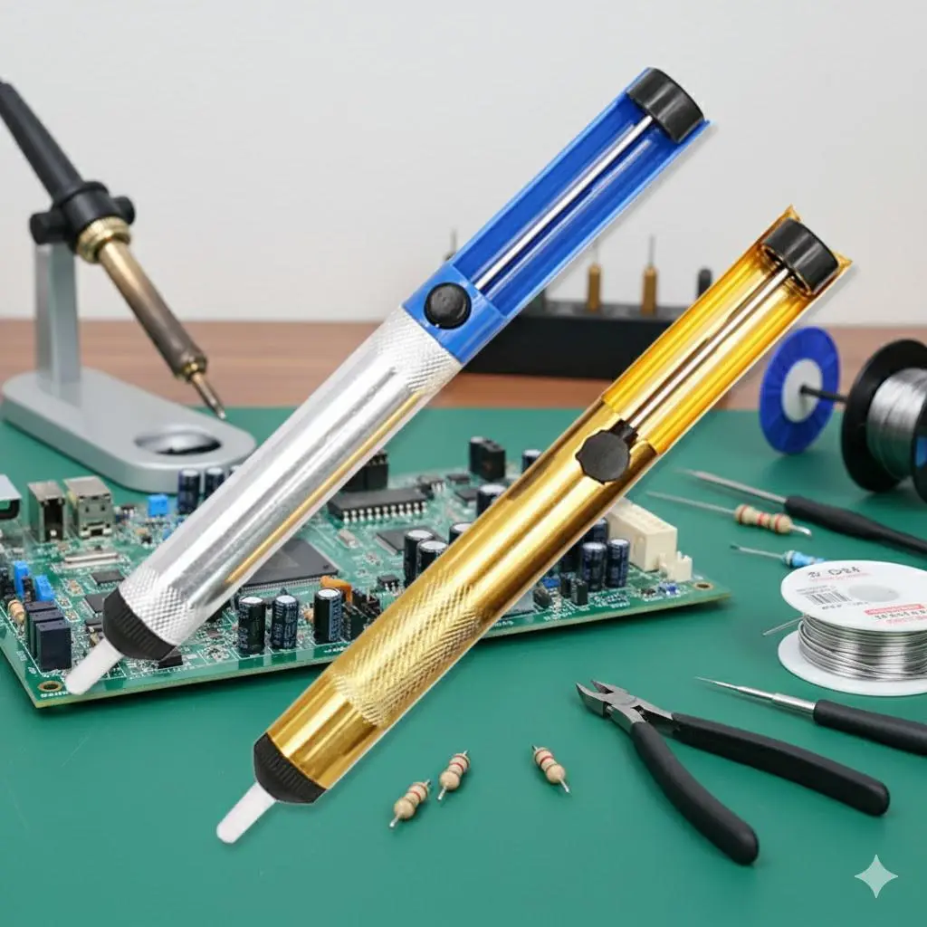 Portable Aluminum Vacuum Desoldering Pump: Efficient Solder Removal Tool for Electronics Repair, DIY Projects, PCB & Circuit Board Cleaning, Mobile Phone and Computer Maintenance with One-Hand Operation