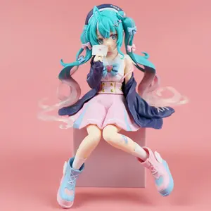 New Hatsune Miku Anime figure Pink sakura sitting position  PVC Action figure model toy decoration collect gifts Desktop & car decorative ornaments