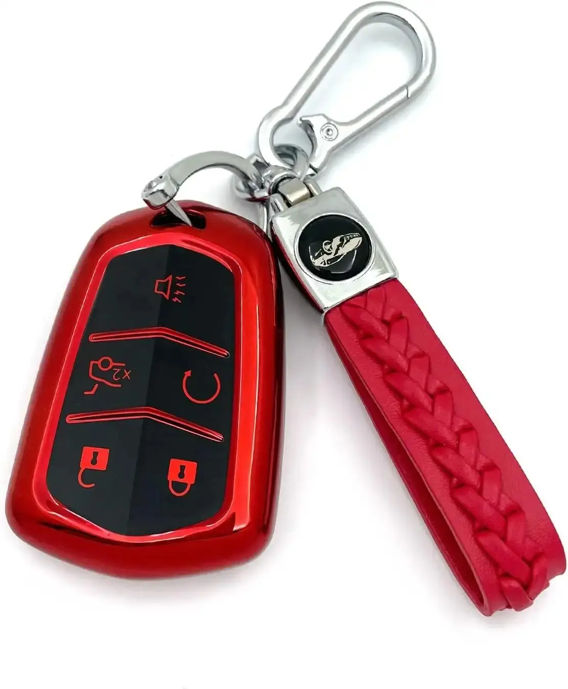 soft TPU Key Case Suitable for Cadillac STS CTS XT5 Escalade CT6 ATS SRX 4/5 Buttons Key (Red Key Cover + Key Chain set), Car Key Accessory, Key Covers For Car Keys, 4/5 Button Fit