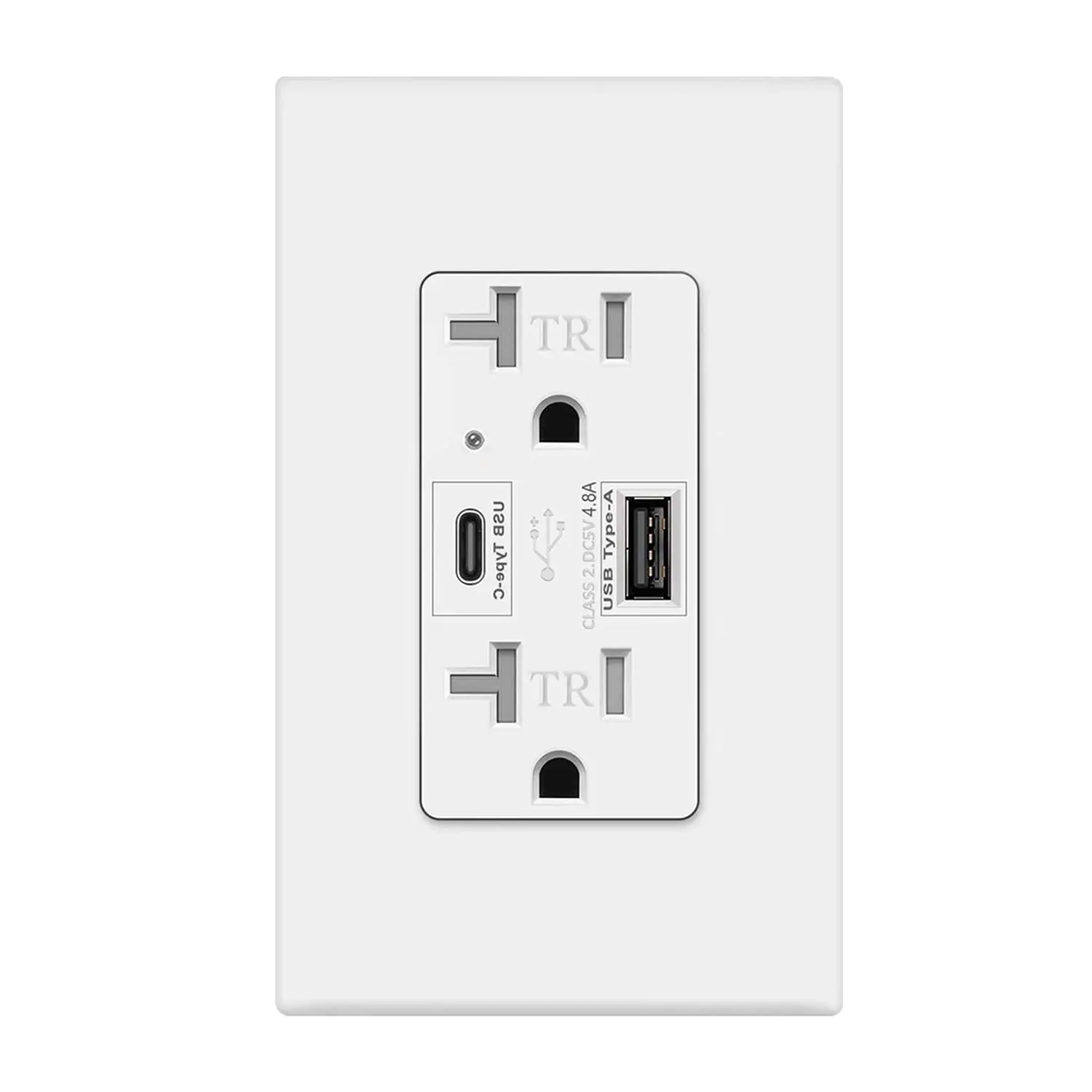USB C Outlet PD 24W Power Delivery Type C + A Receptacle 4.8A, Receptacle in-Wall Charger 125 Volt Tamper-Resistant w/Screwless Wall Plate UL Listed 20 Amp Outlet
