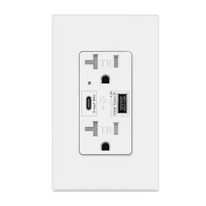 USB C Outlet PD 24W Power Delivery Type C + A Receptacle 4.8A, Receptacle in-Wall Charger 125 Volt Tamper-Resistant w/Screwless Wall Plate UL Listed 20 Amp Outlet