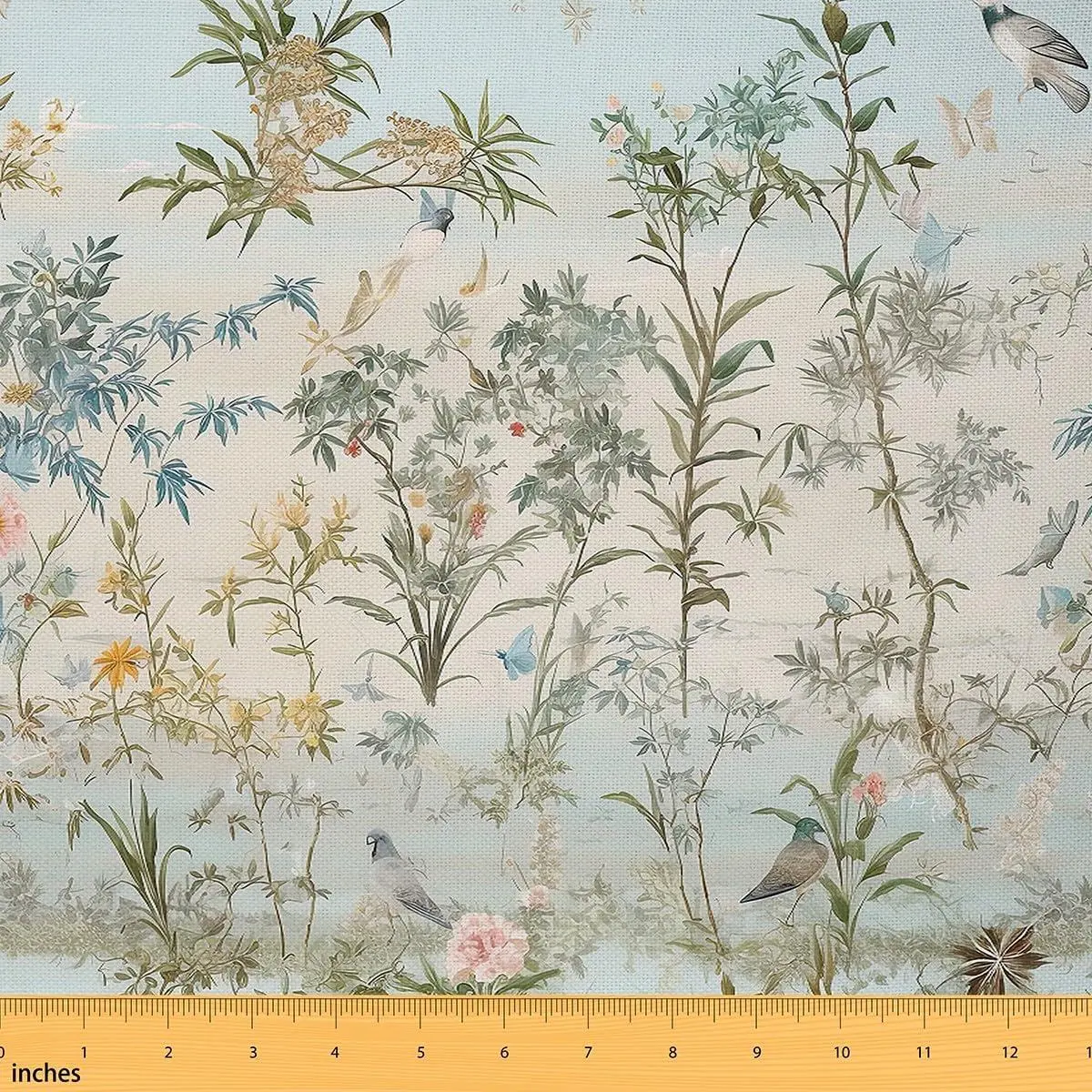 Nature Theme Upholstery Fabric Chairs Leaf Pattern Fabric Birds Fabric Chairs Room Decor Sky Blue Reupholstery Fabric Decor Soft Flannel