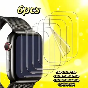 6pcs Water Gel Screen Protector for Various Apple Watch Models, Protective Anti-Fog Durable Lightweight Easy Tear, Fits 46mm 42mm 45mm 41mm 44mm Ultra49MM, Accessories