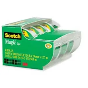 3M MMM4105 Magic Tape- w- Dispenser- .75in.x300in.- 4-PK