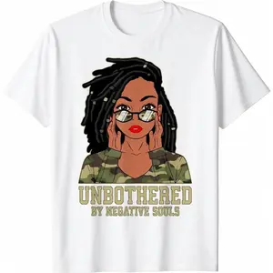 Unbothered Black Woman Camouflage Design Featuring 100 Percent Cotton Locs and Melanin Pride T Shirt