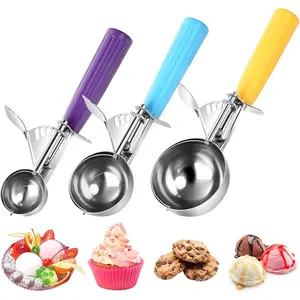 Cream Scoop with Trigger, Cookie Scoops Set of 3 Portion Scoop Stainless Steel Cupcake Measuring Scoop for Cookie Dough Cupcake Batter Ice Cream (4 oz + 2 oz + 0.8 oz)