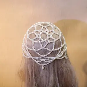 Fashion Mesh Headband with Pearl Beads, Elegant Bridal Wedding Hair Accessory, Daily Wear Women's Hairstyle Decoration
