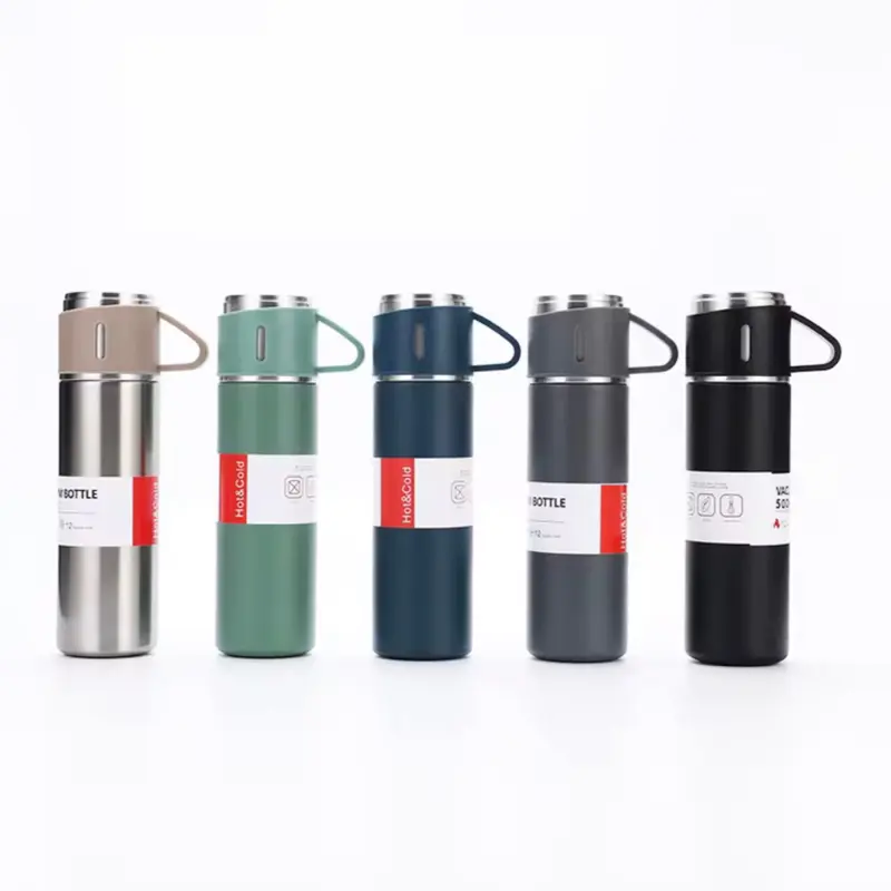 Set de Regalo de Botella Térmica Aislada con Taza, Termo de Vacío y Vaso con 3 Tapas