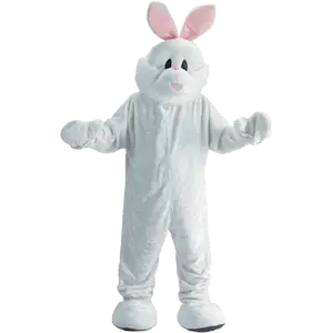 White Easter Bunny Mascot For Adults  - Soft Plush Jumpsuit with Head Mask, Hand Gloves & Shoe Covers - Funny Cosplay Costumes - Perfect For Halloween, Birthday & Theme Party