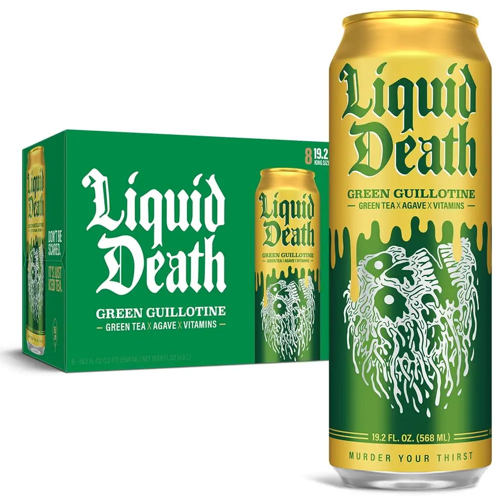 Natural Liquid Death Green Guillotine Iced Tea, 8-Pack, B12 & B6, Low-Cal, Low-Sugar Beverage Nata