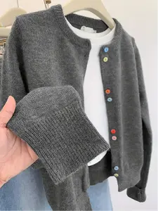 Plus Size Women's Colorful Button Casual Long Sleeve Cardigan Sweater, Loose Fit Knitwear for All Seasons, Stylish Ladies Fashion, Womenswear, Knitting