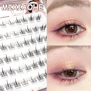 MIXIAOHE 60 cluster comes with adhesive strip Fluffy false eyelashes, single cluster, natural makeup look, long-lasting, C-roll, mixed length 10-13 millimeters, suitable for daily use, parties and beginners