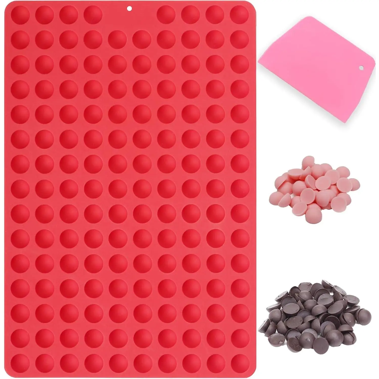 Mini Round  Molds, 148 Cavities Semi Sphere  Candy Mold for Baking and Freezing  Chip/Gumdrop/Cookie/ /Cake Decor/Fruit Snack (with a Scraper)