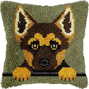 German Shepherd Puppy Latch Hook Kits for Adults Kids, Beginners DIY Throw Pillow Kit Pre-printed Pillowcase Hook and Latch Rug Kits Cross-stitch Cushion Cover for Home Sofa Decoration 17x17 inch