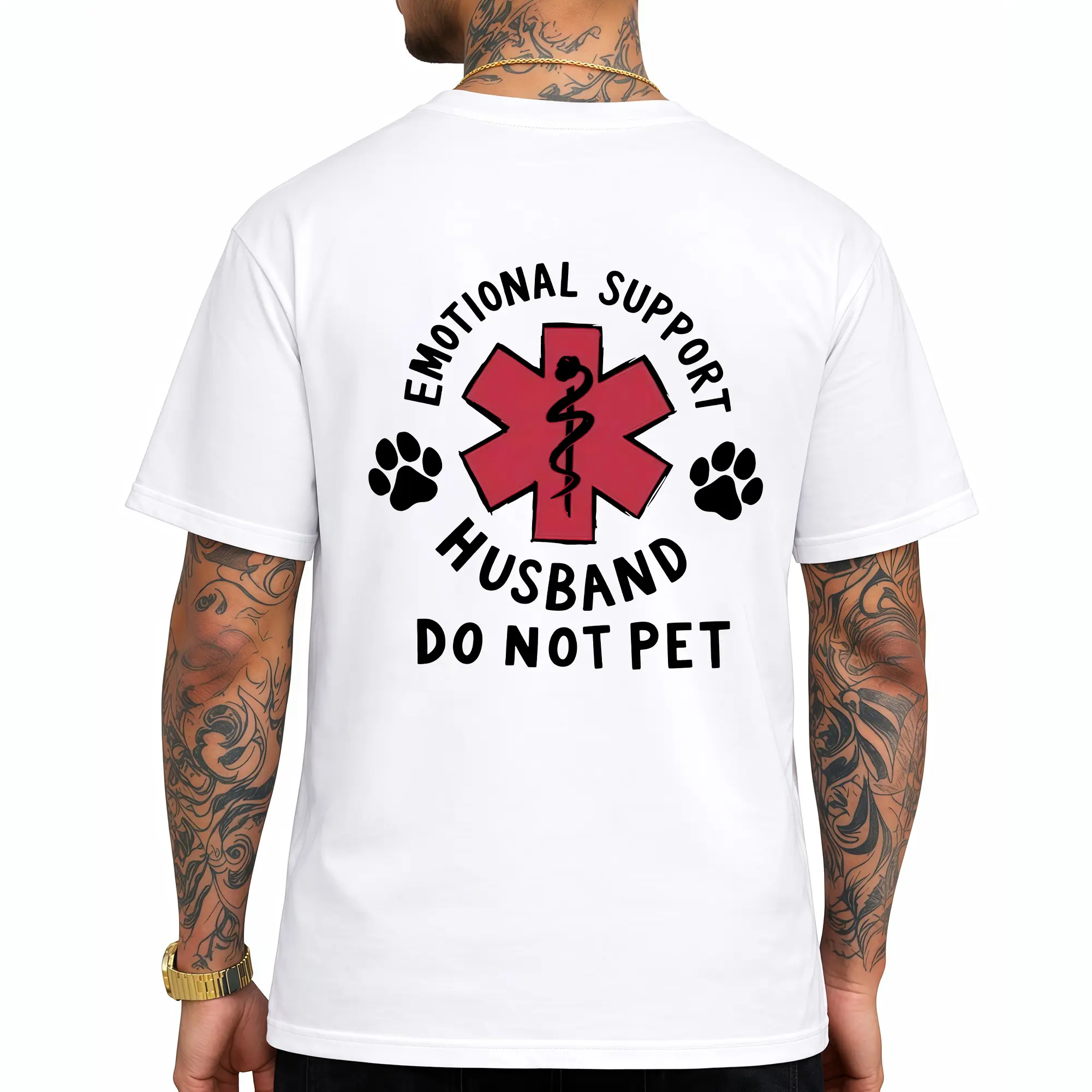 Men's Funny Text Emotional Support Short-Sleeve Crewneck T-Shirt, 100 Cotton Clothing with Medical Print, Unisex Cut Spouse Gift for Husband/Boyfriend