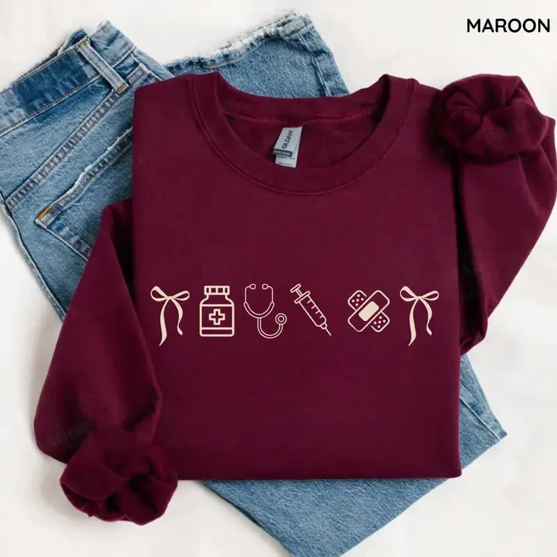 Minimalist Nurse Icons Gildan Sweatshirt & Tshirt, Cute Medical Crewneck for Hospital Staff, RN Appreciation Gift, Nursing School Graduation Pullover for Her, Gift for Valentine