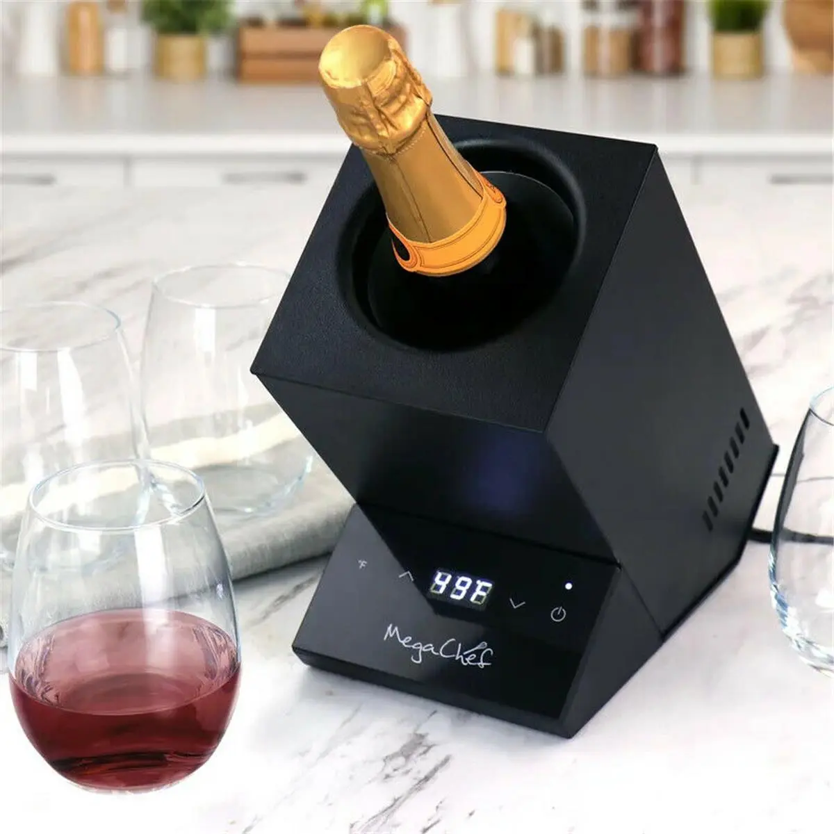 212 MAIN Lightweight Electric Wine Chiller - Digital Display, Black, Compact, Rapid Cool, Chill Function, Abs-Infused, for Kitchen & Home Bars Wine Utensils