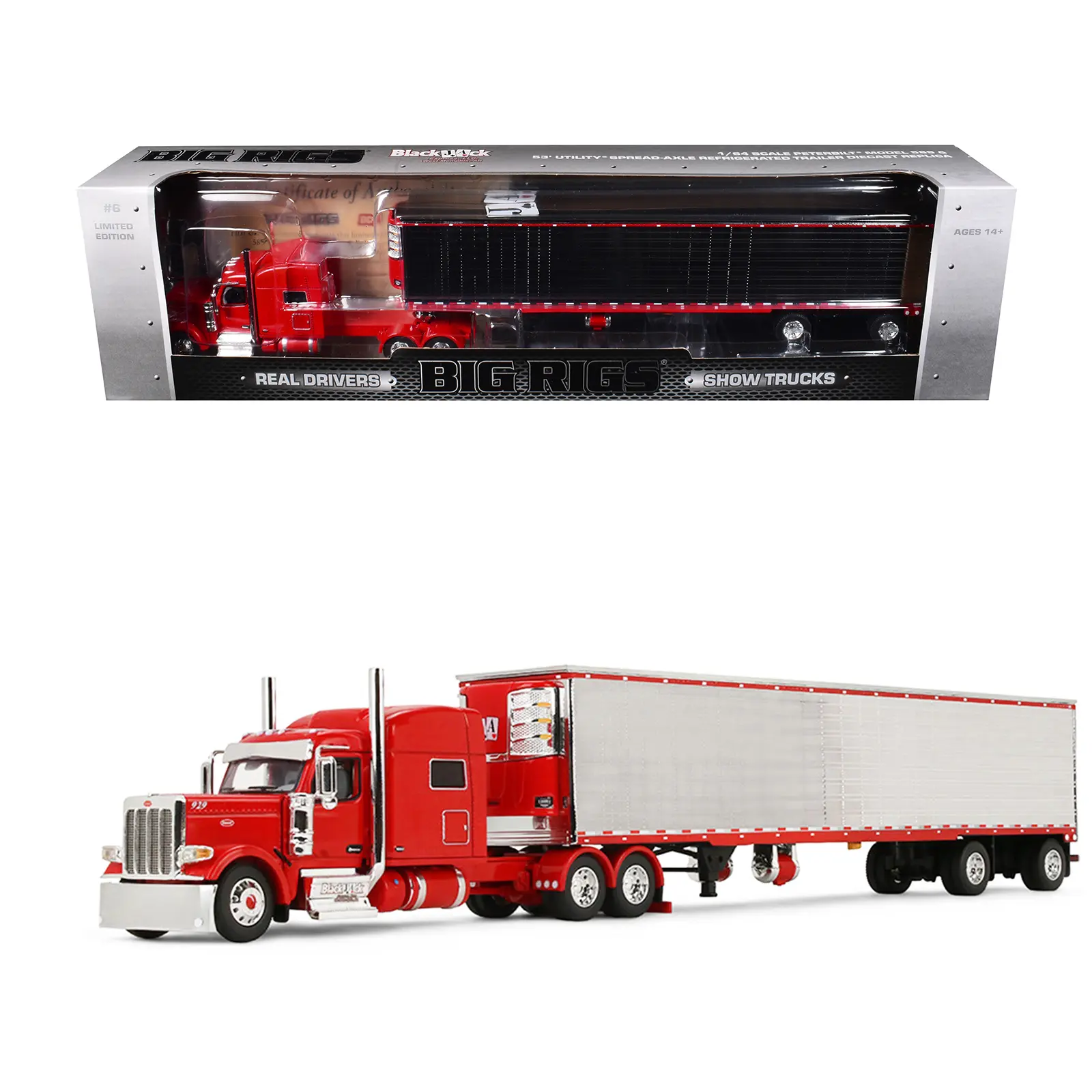 Peterbilt 589 with 78" Mid-Roof Sleeper and 53' Trailer w/ Reefer Red 1/64 Diecast Model by DCP/First Gear