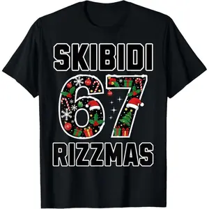 Rizzmas 67 Funny Christmas T-Shirt, Gen Alpha Streetwear Graphic Tee for Women, Loose Fit 100% Cotton Short Sleeve Round Neck