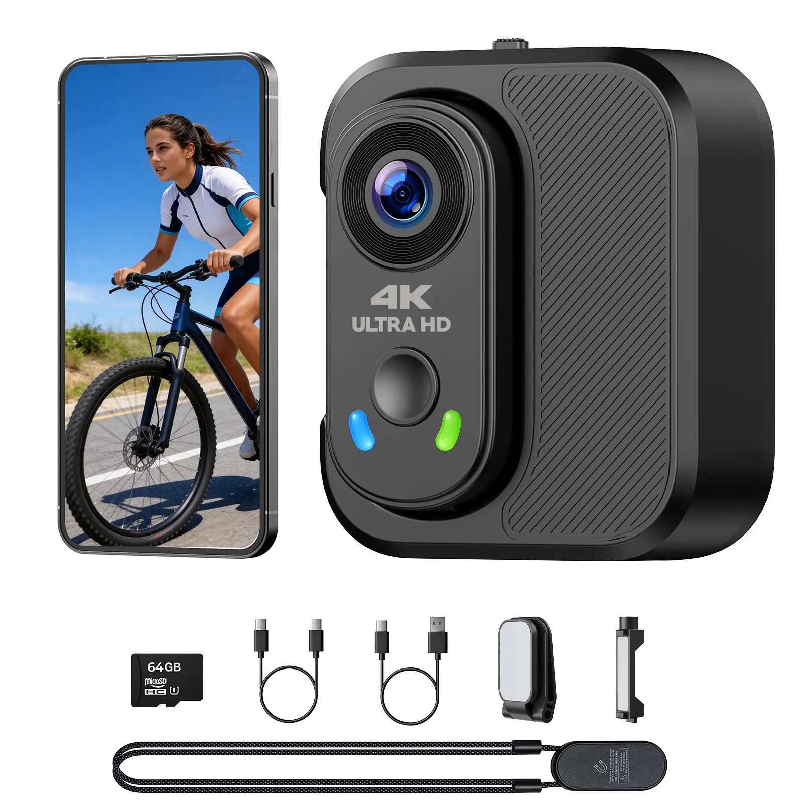 CAMWORLD 4K Mini Body Cam Video Camera with 64GB Card, Metal Lens, EIS Stabilization, Wireless WiFi App Control, Remote, Charging Case, Magnetic Mount for Hands-Free Vlogging, Travel