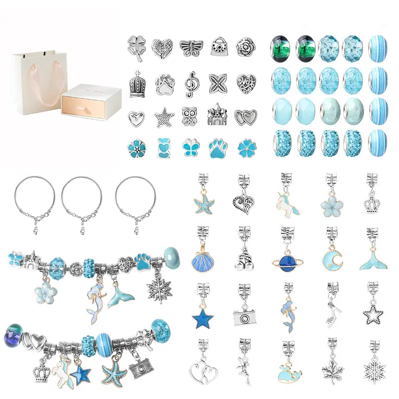 Blue DIY Beaded Bracelet Making Kit for Fashion Jewelry