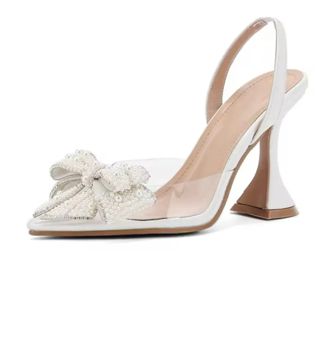 Toe High Heels Women Elegant-Transparent Bowknot Pearl Pumps-Wedding,Prom shoes Classic Stylish Heeled Fashion