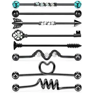 14G Stainless Steel Industrial Barbell Earring Halloween Party Cartilage Body Piercing Jewelry 38mm 1&1/2 Inch Industrial Piercing Bar cartilage earrings