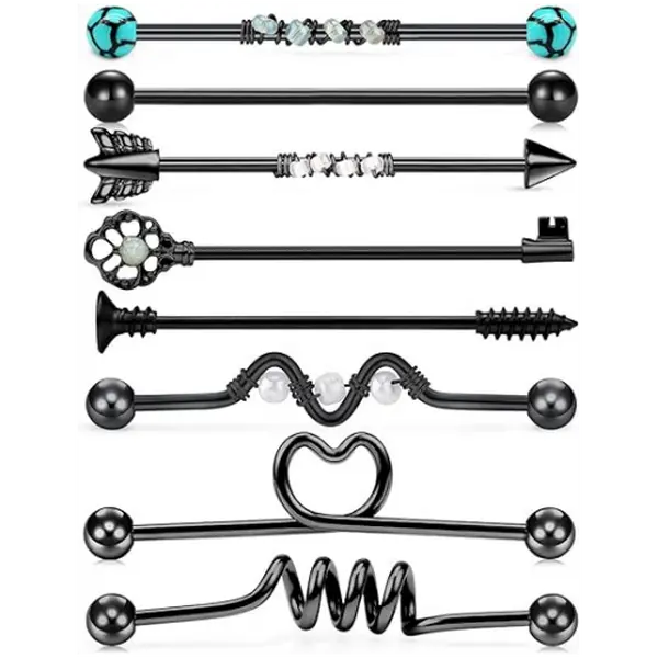 14G Stainless Steel Decorative Industrial Barbell Earring, Halloween Party Cartilage Body Piercing Jewelry, 38mm (1.5in) Bar