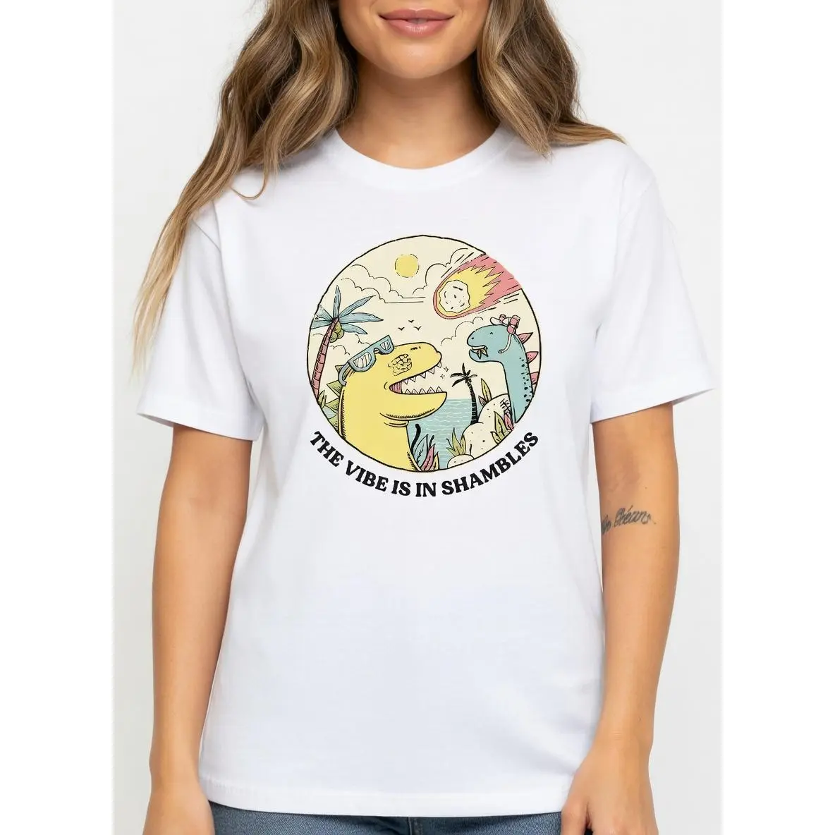 The Vibes Are In Shambles Shirt - Funny Big Bang Dinosaur Meme T-Shirt - Sarcastic Mental Health Humorous Graphic Tee - Funny Dinosaur Lover Gift Unisex T-Shirt