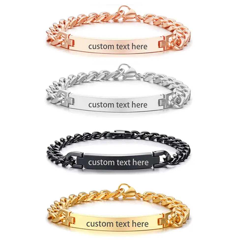 OIDEA Engravable Curved Bar Stainless Steel ID Bracelet - Personalized Couple Jewelry, Bracelets for Women