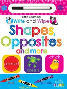 Interactive Laminated Wipe-Clean Activity Book - 16-Page Visual Learning Materials, Write & Wipe Shapes, Opposites, Children's Teaching Supplies