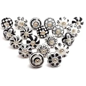 Assorted Ceramic Cabinet Knobs -  Cabinet Cupboard Door & Drawer Pulls Chrome Hardware (Ceramic Knobs Set of 20, Black & White)