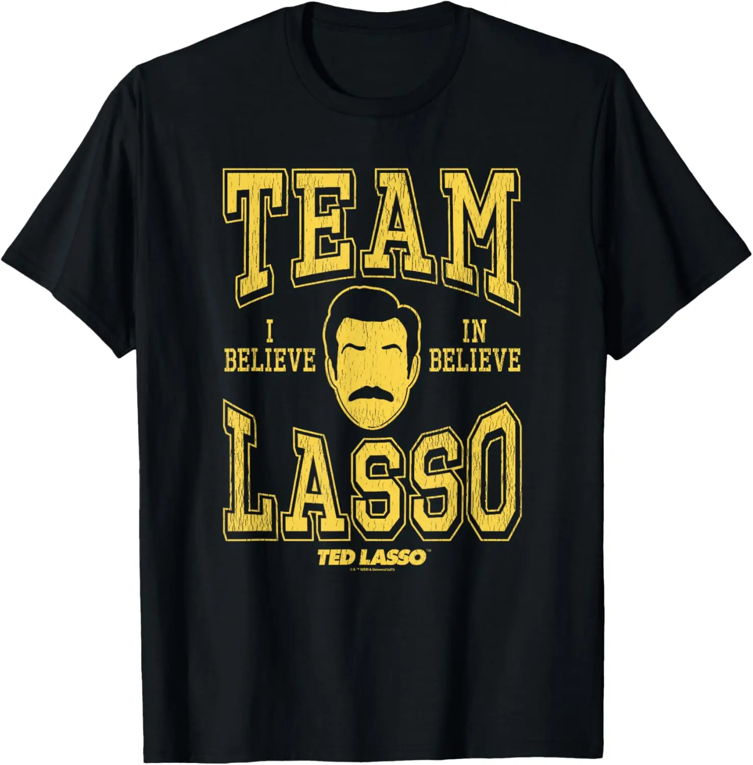 AFCRichmond Believe Ted Lasso Team Lasso I Believe Collegiate Yellow T-Shirt Suitable for daily commutes, weekend leisure, fitness, and outdoor activities; also an ideal gift choice.
