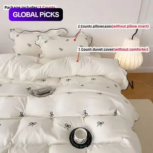 Bow Print Ruffled Bedding Set, 3 Counts/set Including 1 Duvet Cover & 2 Pillowcases without Filler, Soft Comfortable Bedding for Home Bedroom or Hotel, Decorative Duvet Cover, Duvet Cover Set #GLOBAL PICKS