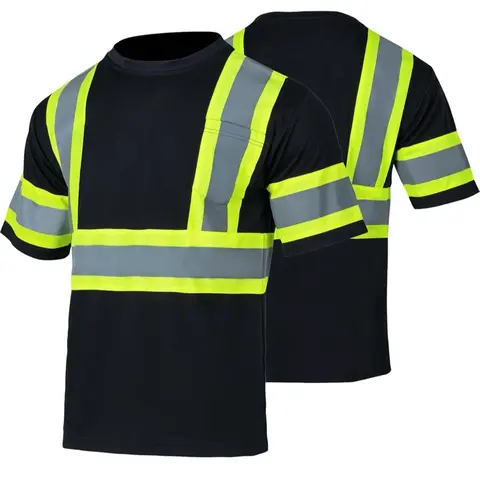 Men's St903 Hi-Vis Safety Uniform Set - 1pc Short-Sleeve Reflective Vest, Reflective Gloves, Breathable Jacket, T-Shirt, Work Shirt, Construction Gear, Enhances Visibility, Cool All-Day, Comfortable During Long Shifts