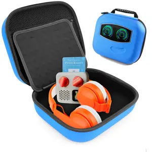 Fun Robot-Themed Carry Case for Yoto Mini 2024 Edition Speaker & Headphones - Blue EVA Shell with Gel Padded Dividers & Spacious Accessory Storage - Durable & Compact Travel Case