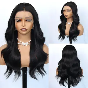 Aodbar Unisex 13*4 Transparent Lace Front Wig, Glueless Frontal Wig, Heat-Resistant Synthetic Fiber, Pre-Plucked Natural Hairline, Black Long Loose Waves Hairpiece for Daily, Cosplay Use