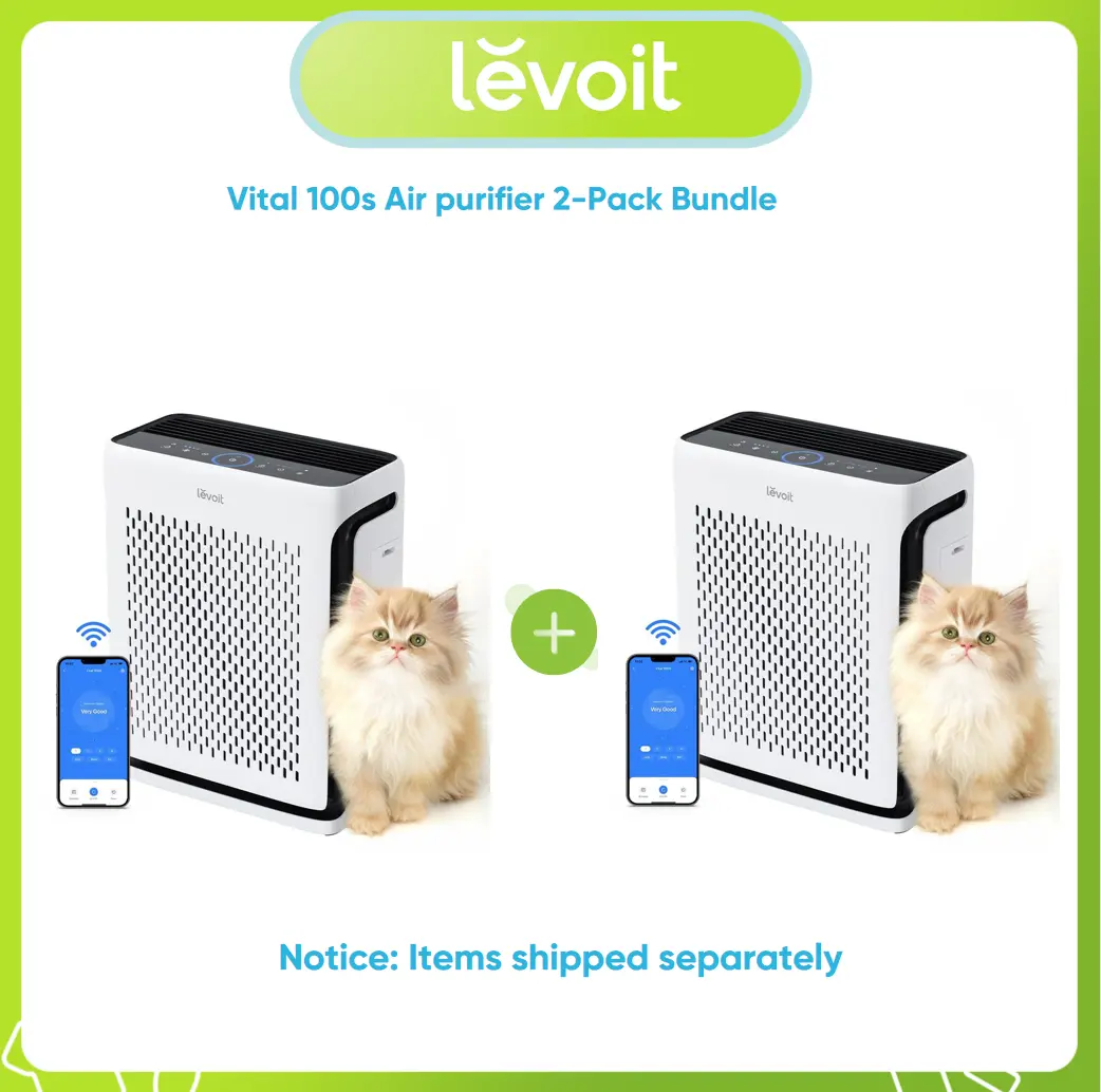 Levoit Vital 100S Pet Air Purifier 2-Pack Bundle, Compact Unit, Corded High Performance US Plug, Covers Up to 2220 Ft² for Large Home Rooms/Bedrooms, HEPA Filter, Smart WiFi, Light Sensors, Sleep Mode for Pets/Allergies,summerwins