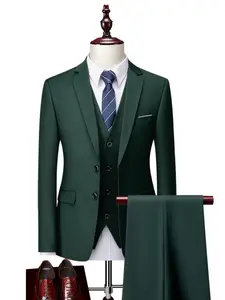 Men Loose Business Casual Formal Suits Dress Three-piece Set Jacket Pants Vest Male Wedding Groom Wedding Blazer Coat Trousers Waistcoat High-quality professional commuting suit sets Office professional suit
