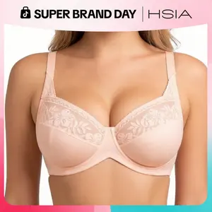 HSIA Women's Luminous Bloom Plus-Size Underwire Bra - Full Coverage, Lightly Lined, Embroidered Detail, Supportive Lift, Shaping, Adjustable, Breathable, Hand Wash Only, All-Day Comfort for Larger Busts