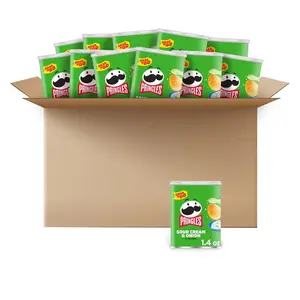 Pringles Potato Crisps Chips, Lunch Snacks, Office and Kids Snacks, Grab N’ Go, Sour Cream and Onion (12 Cans) Crispy Crunchy Bite
