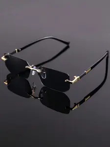 Men's Square Frameless Black Gold-Tone Hip Hop Fashion Glasses - Retro Design, Outdoor Driving Fashion Glasses Beach Accessories Glasses Shades