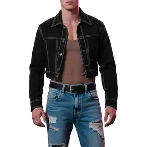INCERUN Men's All-Season Topstitch Cropped Denim Jacket for Street Style, Casual Daily Wear, Individual Outfits, Music Festivals, and Party Events
