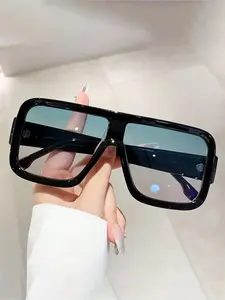 Unisex Simple Style Plain Color PC Material Sunglasses, Trendy Casual Large Square Frame Sunglasses for Everyday Use, Fashion Accessories for Outdoor Activities, Stylish Glasses, Trendy Shades