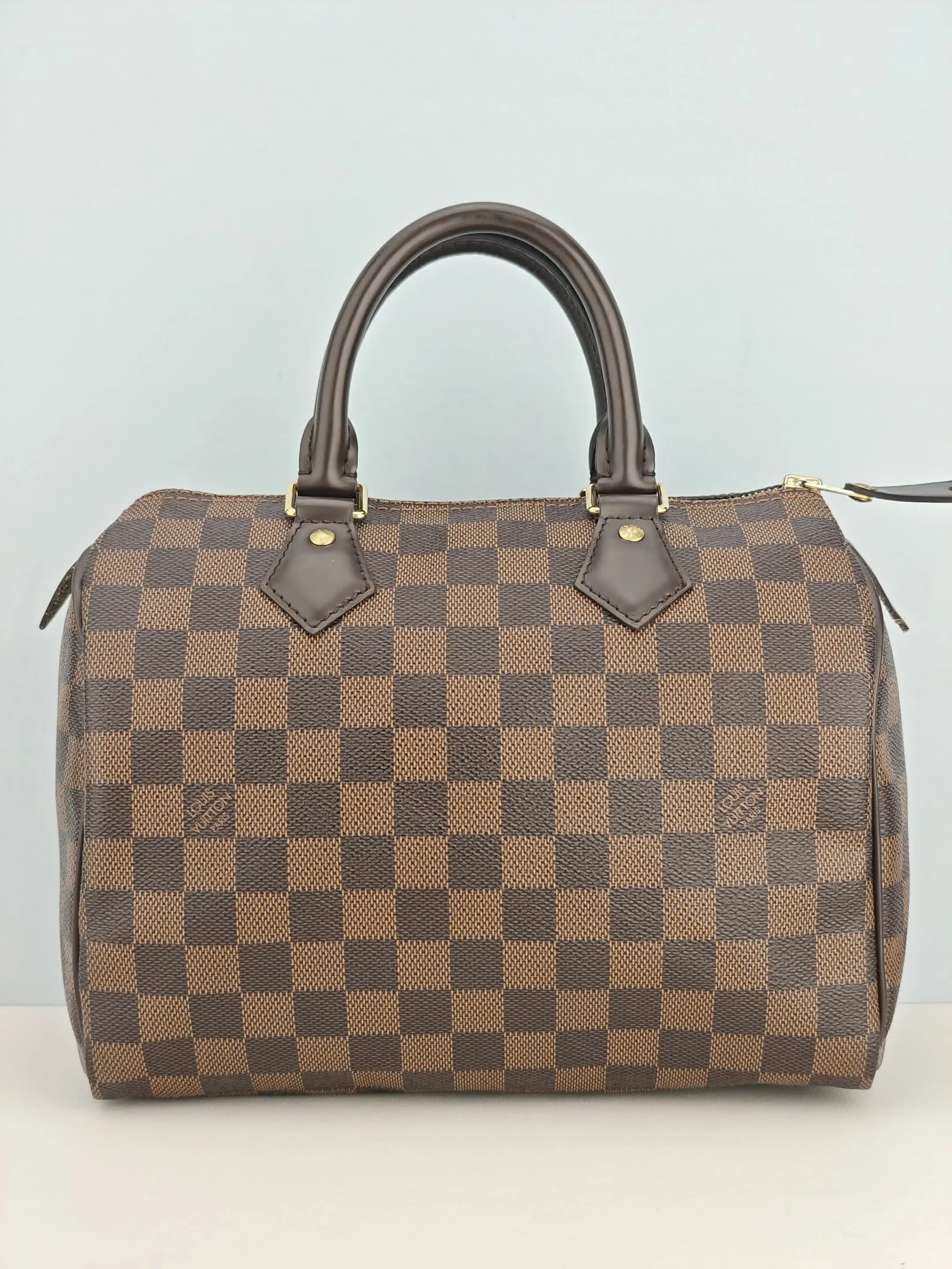 Pre-owned Damier Ebene coated canvas Clutches & Wristlets Louis Vuitton Speedy 25 Damier Ebène Canvas Bag【TR2175】